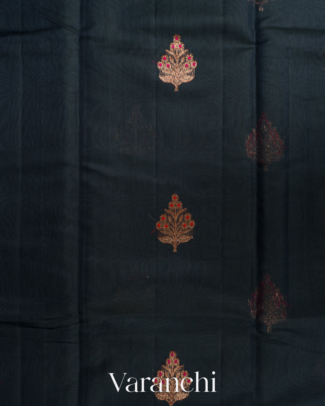Deep Teal Blue Pure Chanderi Silk Cotton Handloom Saree  