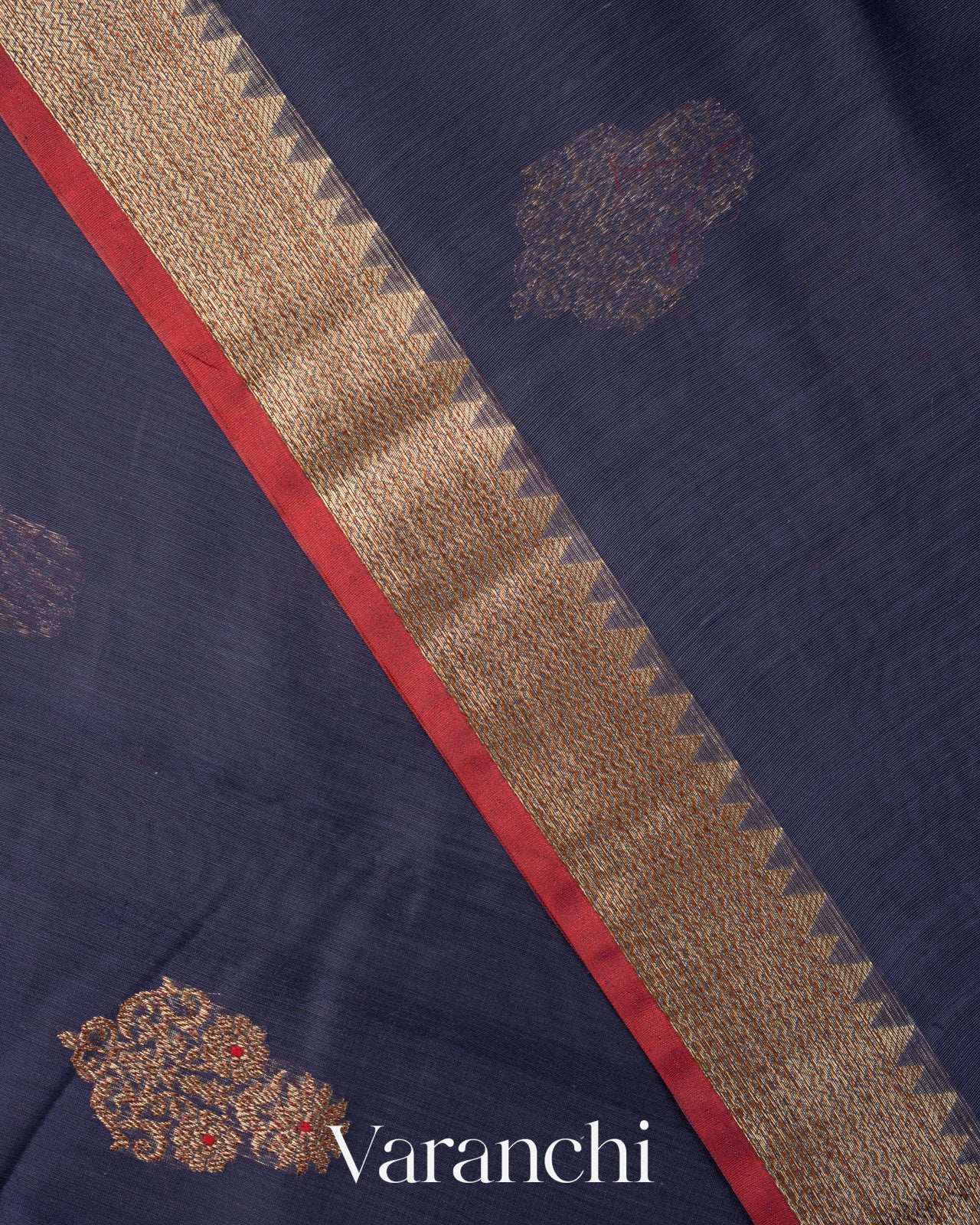 Navy Blue Pure Chanderi Silk Cotton Handloom Saree