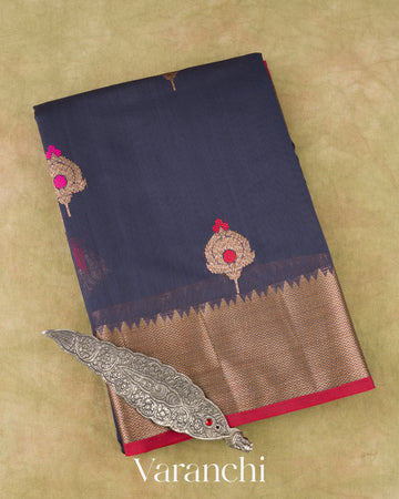 Midnight Blue Pure Chanderi Silk Cotton Handloom Saree