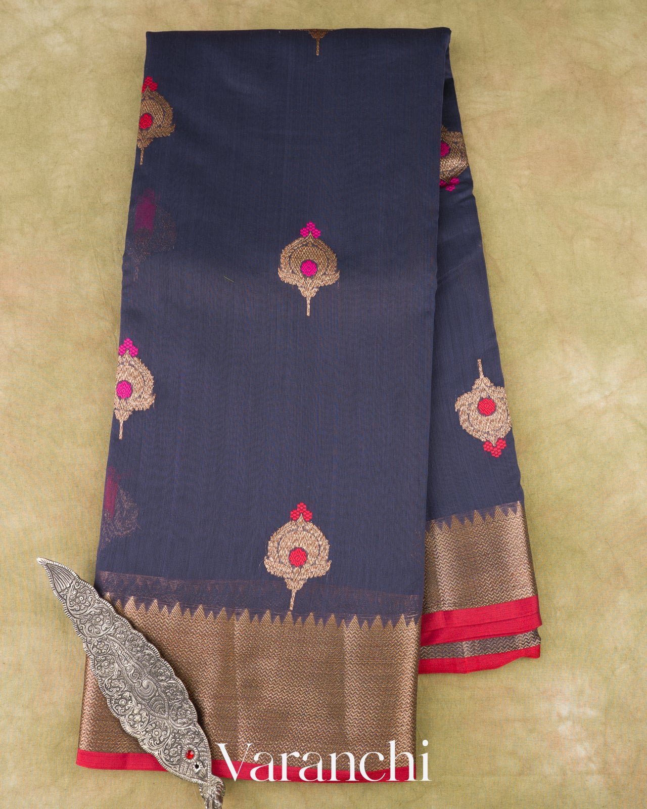 Midnight Blue Pure Chanderi Silk Cotton Handloom Saree