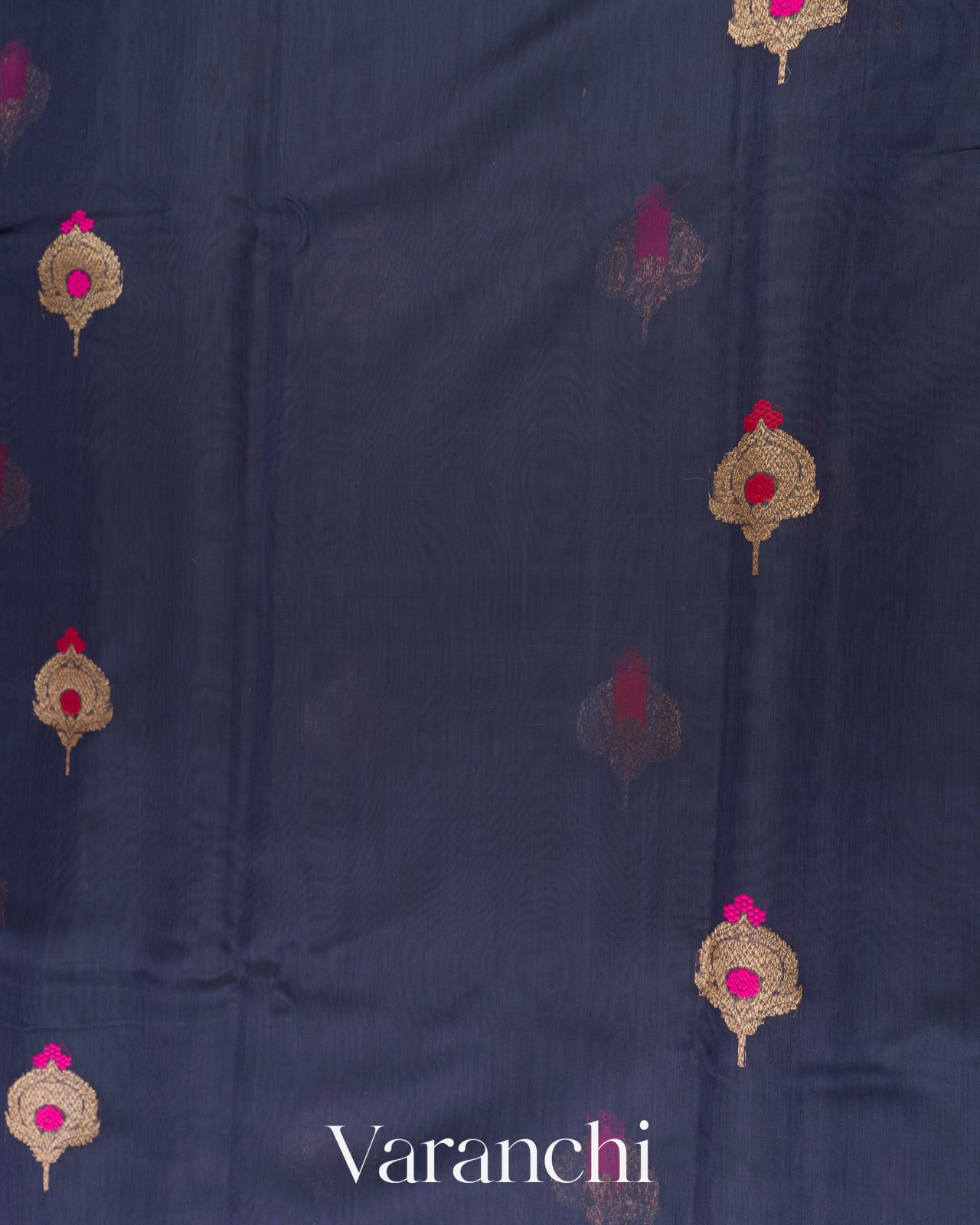 Midnight Blue Pure Chanderi Silk Cotton Handloom Saree