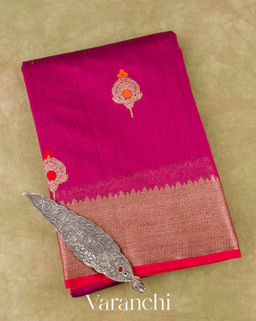 Dark Pink Pure Chanderi Silk Cotton Handloom Saree