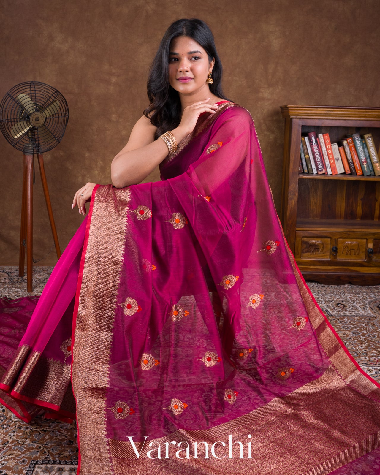 Dark Pink Pure Chanderi Silk Cotton Handloom Saree