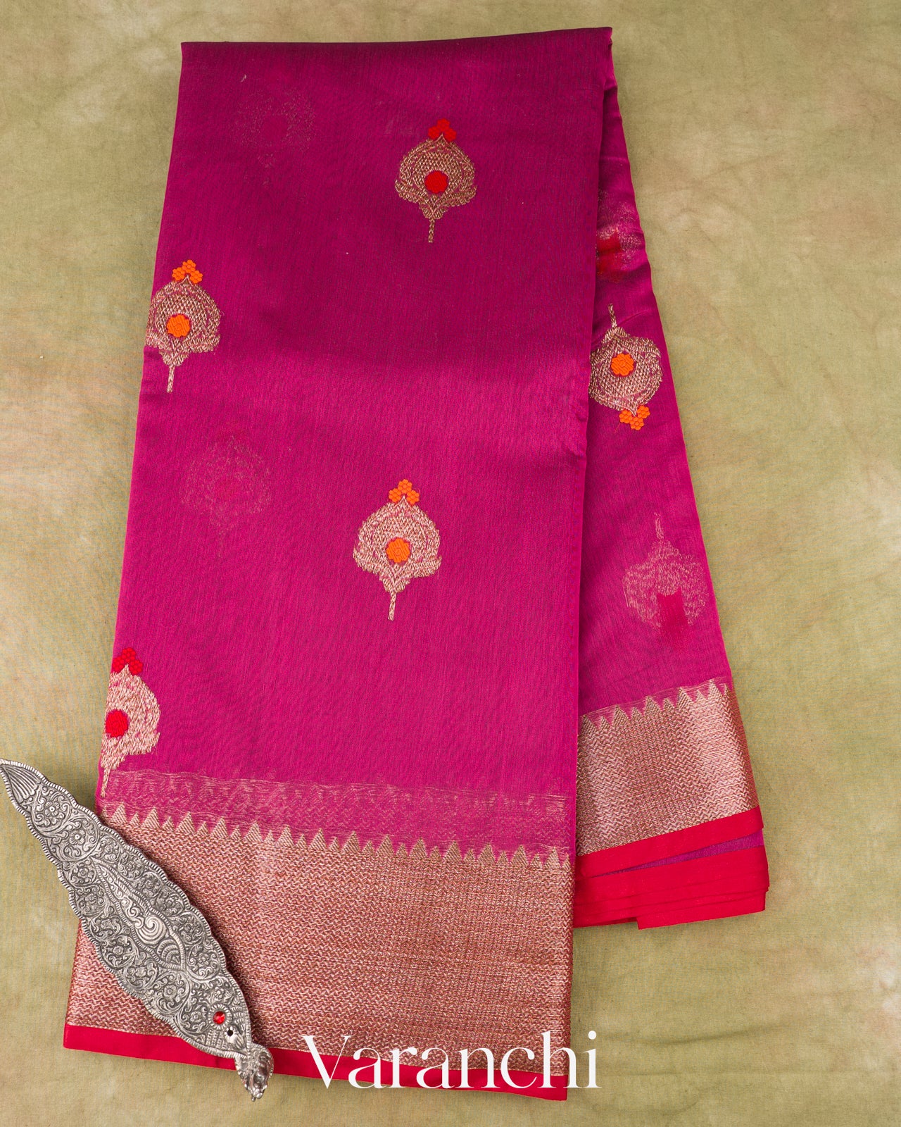 Dark Pink Pure Chanderi Silk Cotton Handloom Saree