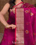 Dark Pink Pure Chanderi Silk Cotton Handloom Saree