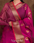 Dark Pink Pure Chanderi Silk Cotton Handloom Saree