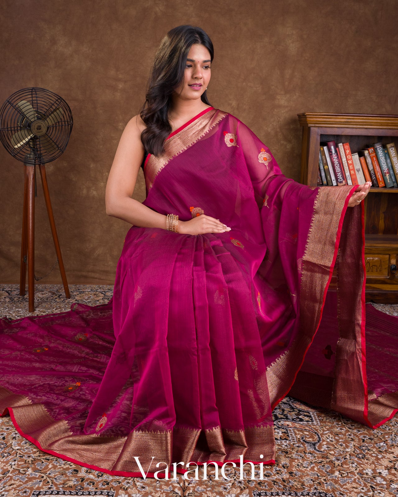 Dark Pink Pure Chanderi Silk Cotton Handloom Saree