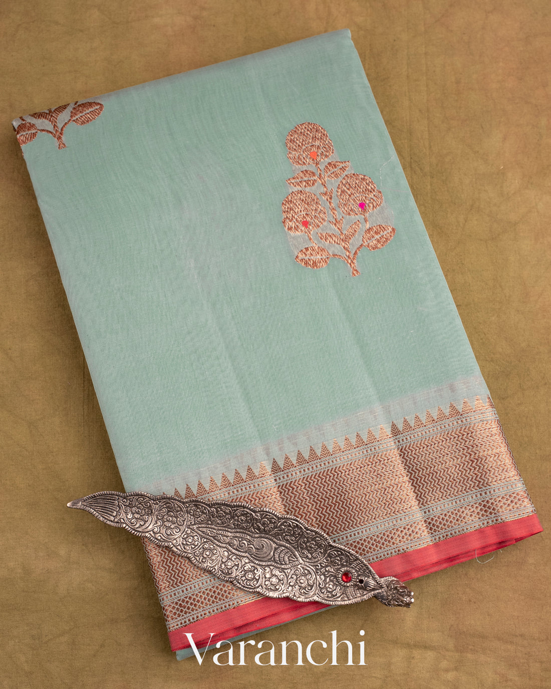 Powder Blue Pure Chanderi Silk Cotton Handloom Saree