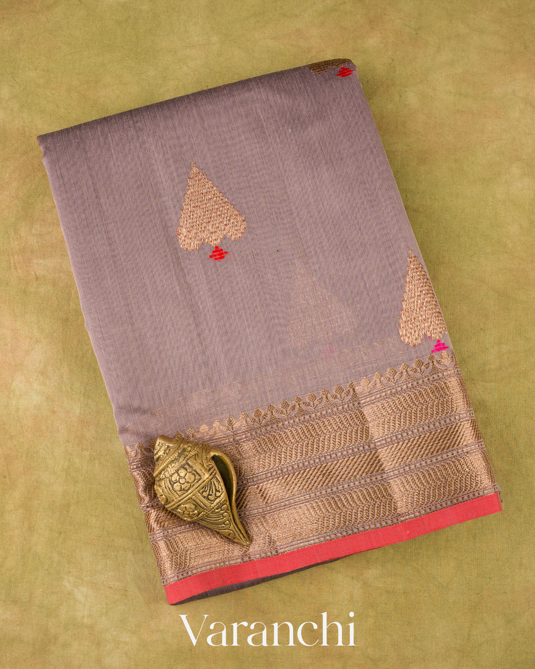 Dusty Mauve Pure Chanderi Silk Cotton Handloom Saree