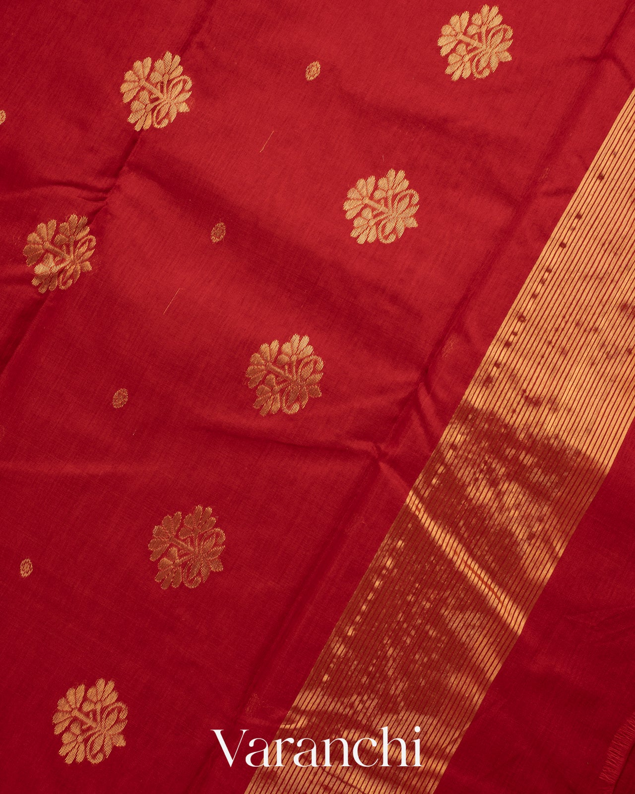 Deep Red Pure Chanderi Silk Cotton Handloom Saree