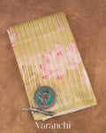Light Cream Yellow Tissue Stripped Pure Chanderi Silk Cotton Saree 