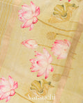 Light Cream Yellow Tissue Stripped Pure Chanderi Silk Cotton Saree 