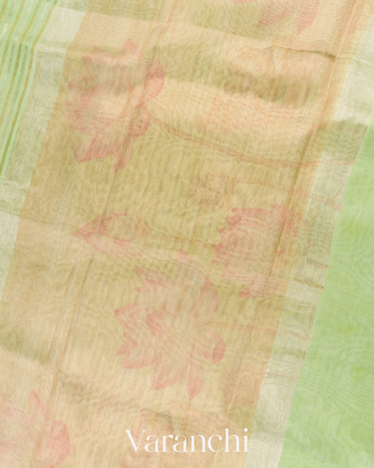 Pastel Pista Tissue Stripped Pure Chanderi Silk Cotton Saree