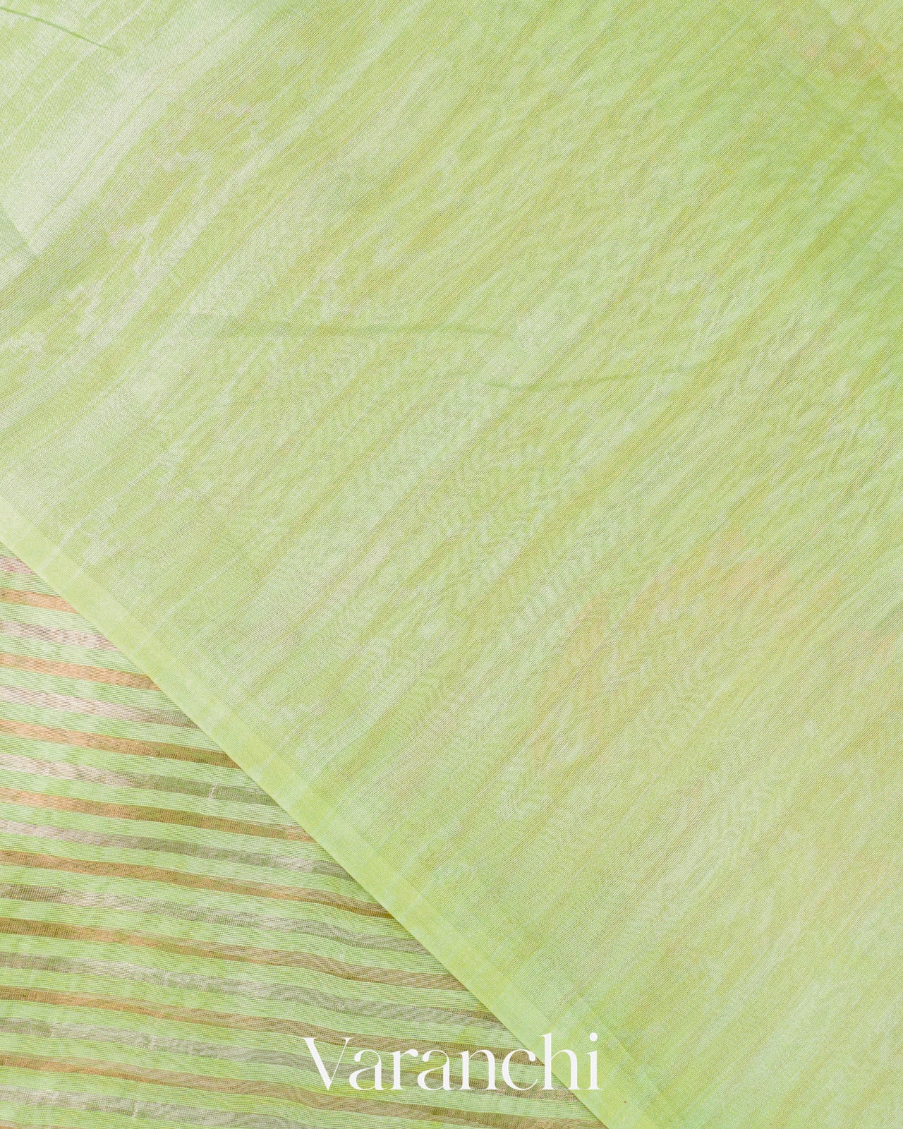 Pastel Pista Tissue Stripped Pure Chanderi Silk Cotton Saree