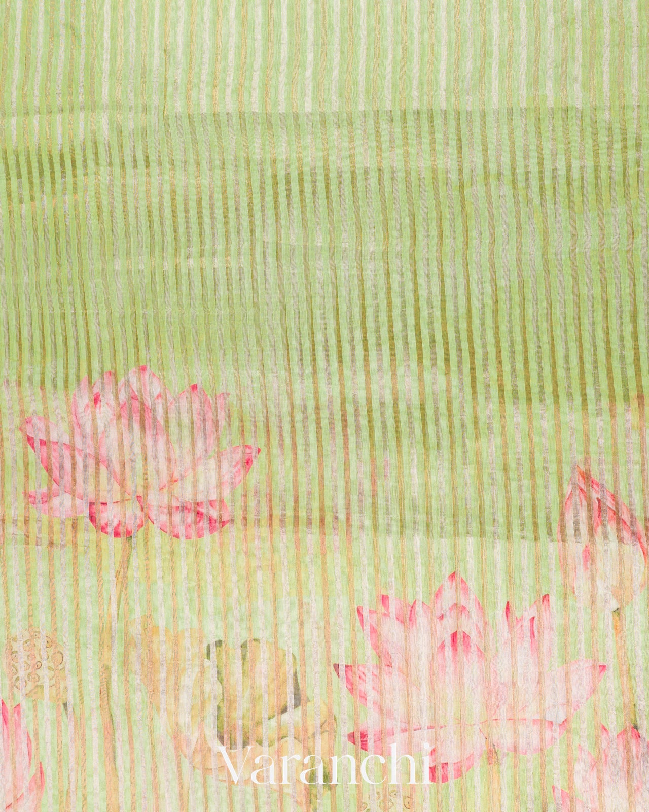 Pastel Pista Tissue Stripped Pure Chanderi Silk Cotton Saree