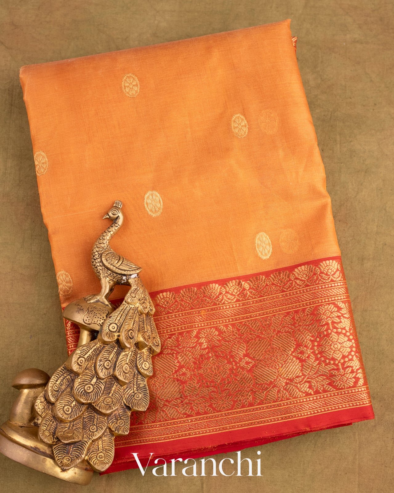Dusty Orange Pure Chanderi Tissue Silk Handloom Saree