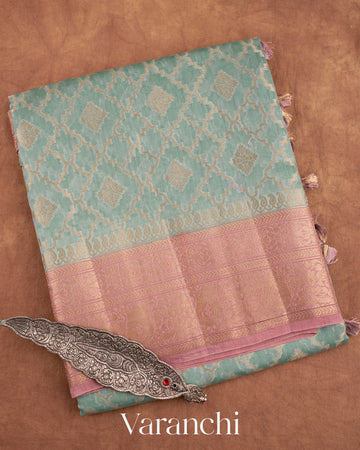 Pastel Blue Pure Chanderi Silk Cotton Saree