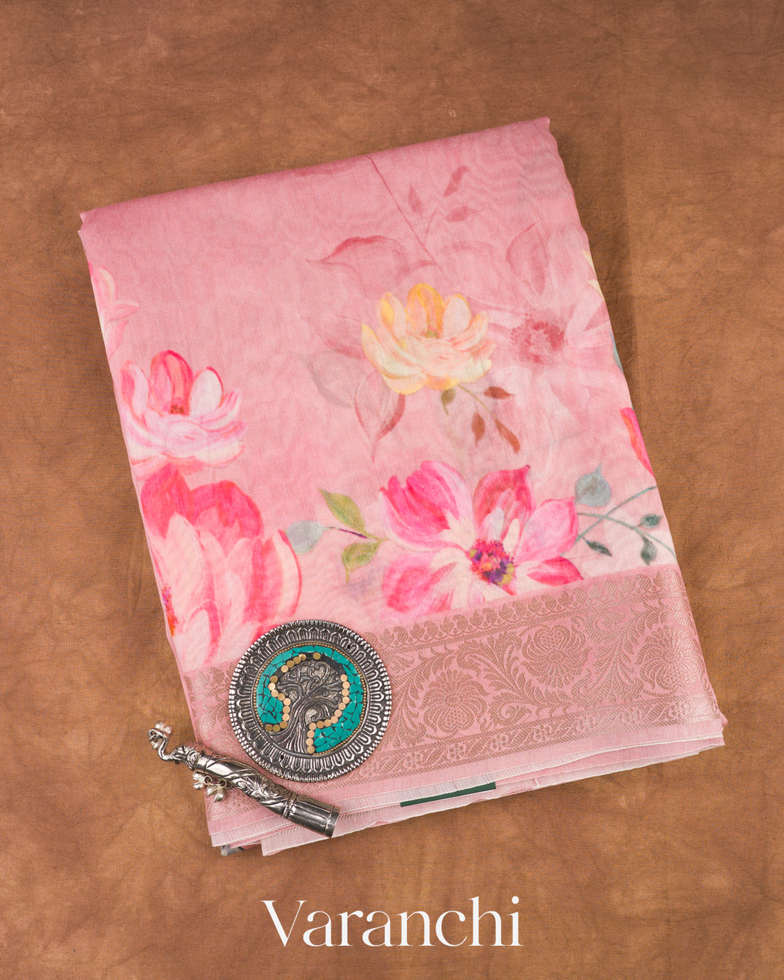 Baby Pink Pure Chanderi Silk Cotton Saree