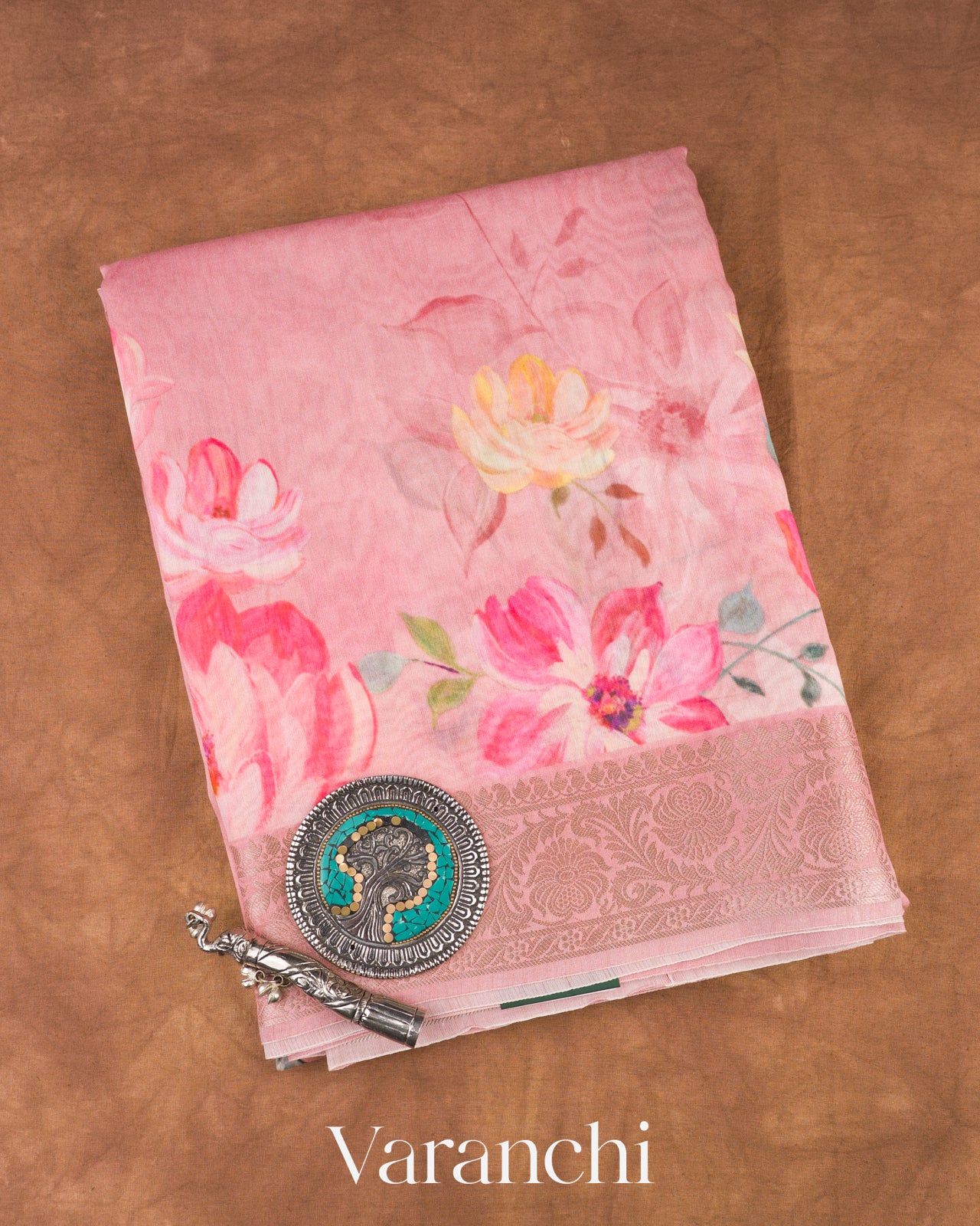 Baby Pink Pure Chanderi Silk Cotton Saree