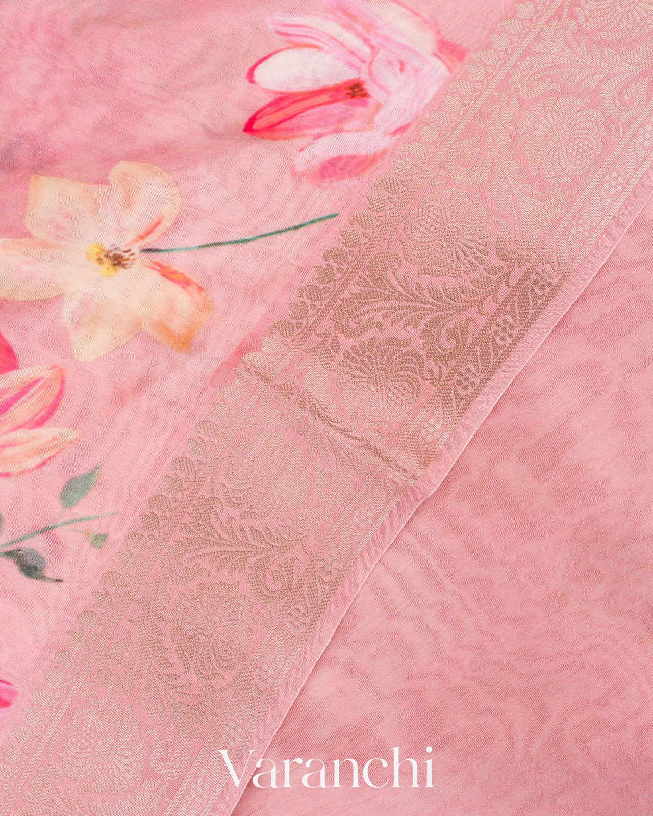 Baby Pink Pure Chanderi Silk Cotton Saree