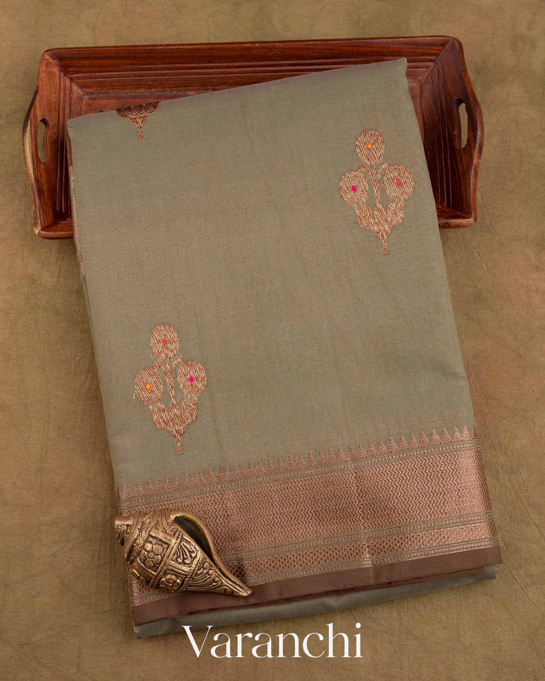 Sage Grey Pure Chanderi Silk Cotton Handloom Saree