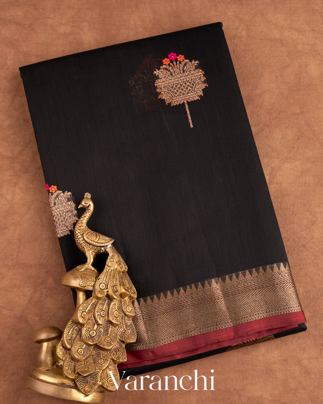 Jet Black Pure Chanderi Silk Cotton Handloom Saree