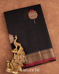 Jet Black Pure Chanderi Silk Cotton Handloom Saree