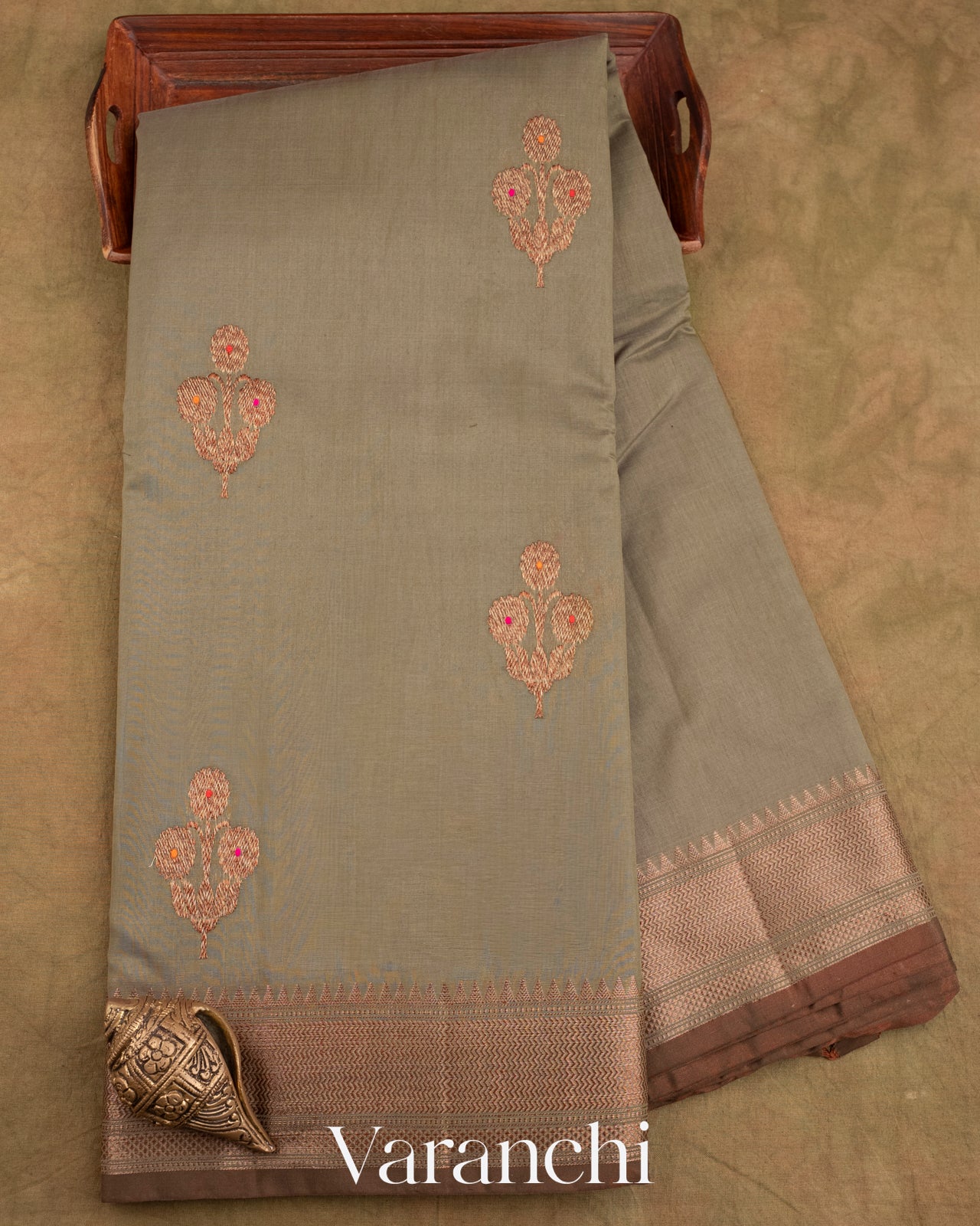 Sage Grey Pure Chanderi Silk Cotton Handloom Saree