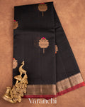 Jet Black Pure Chanderi Silk Cotton Handloom Saree