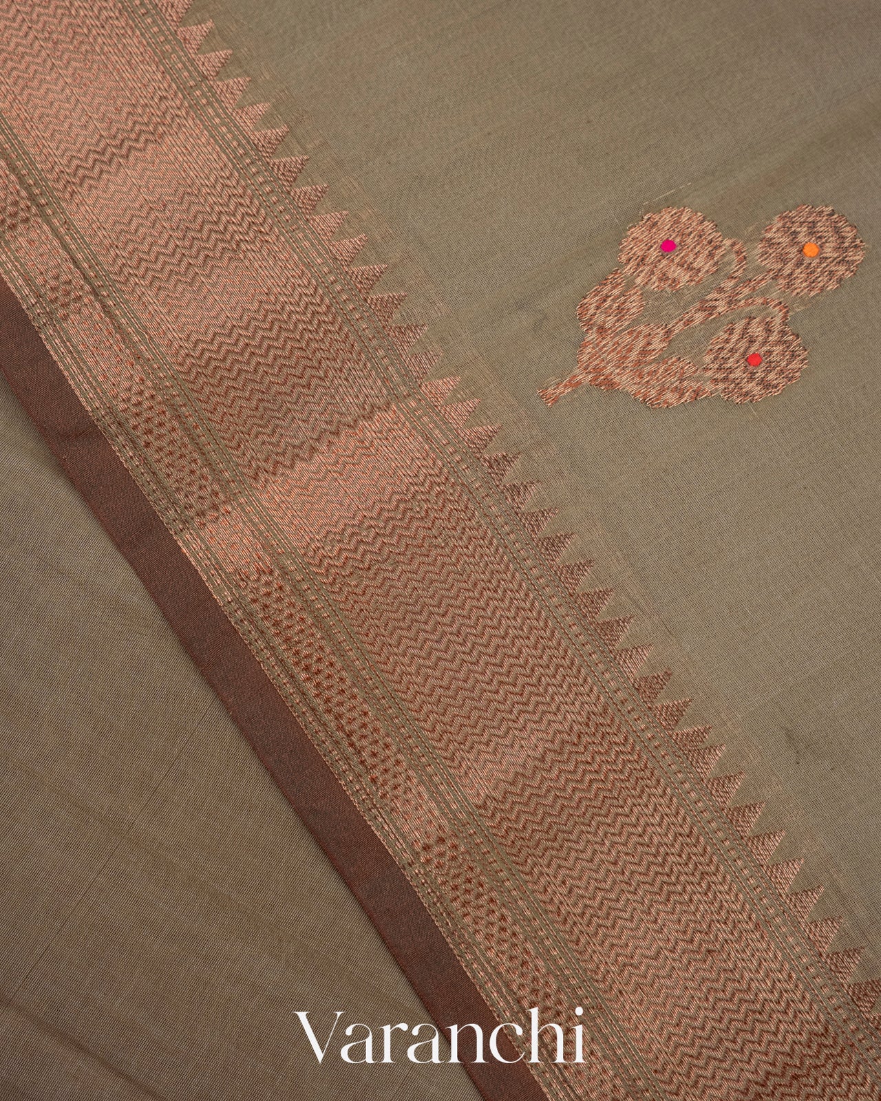 Sage Grey Pure Chanderi Silk Cotton Handloom Saree