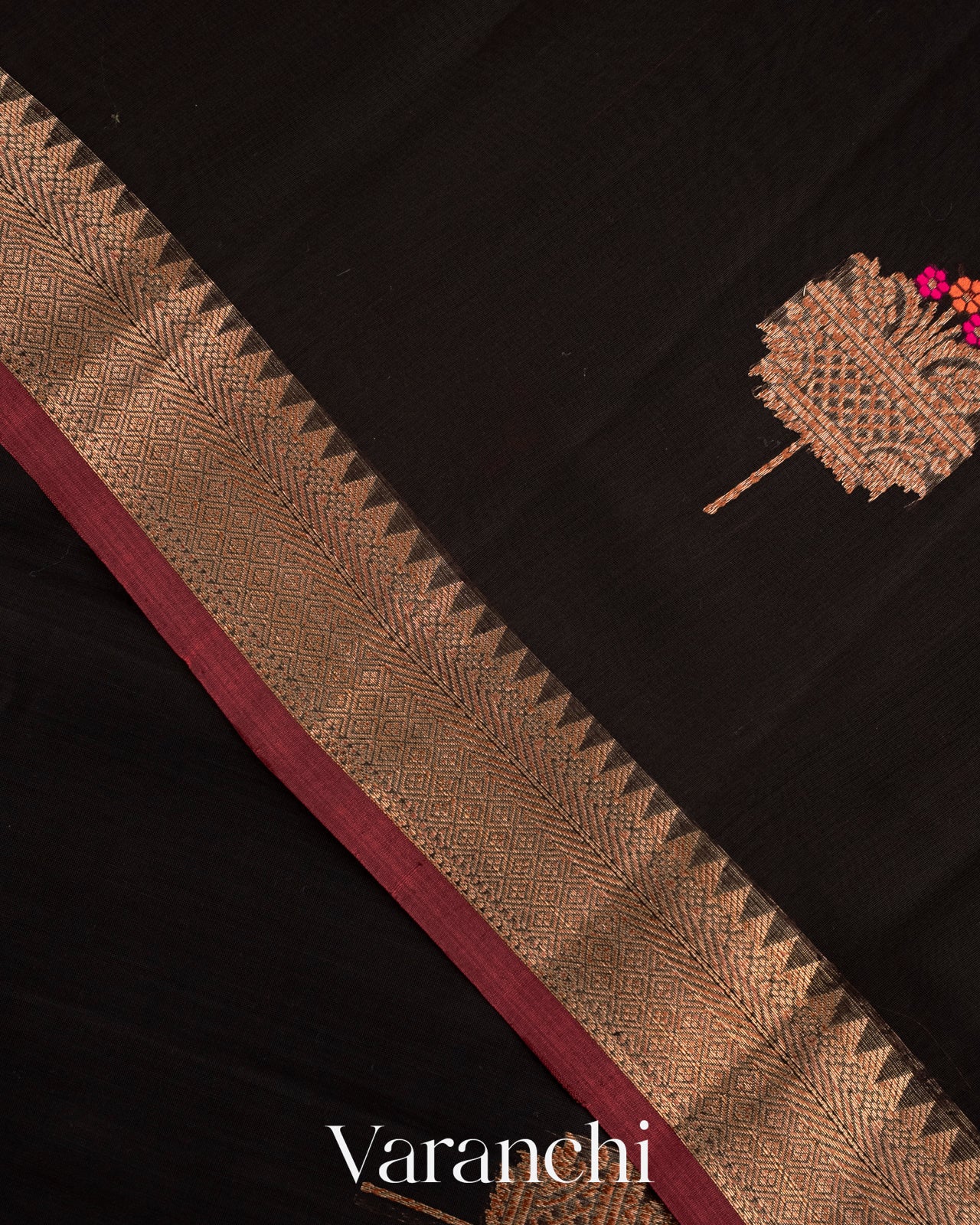 Jet Black Pure Chanderi Silk Cotton Handloom Saree