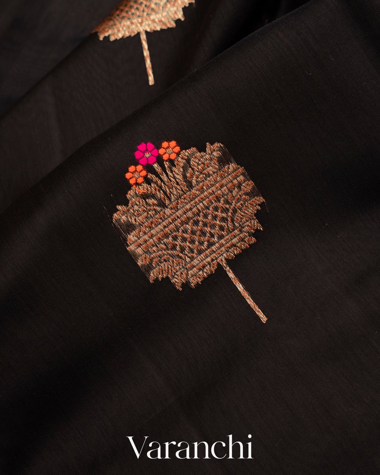 Jet Black Pure Chanderi Silk Cotton Handloom Saree