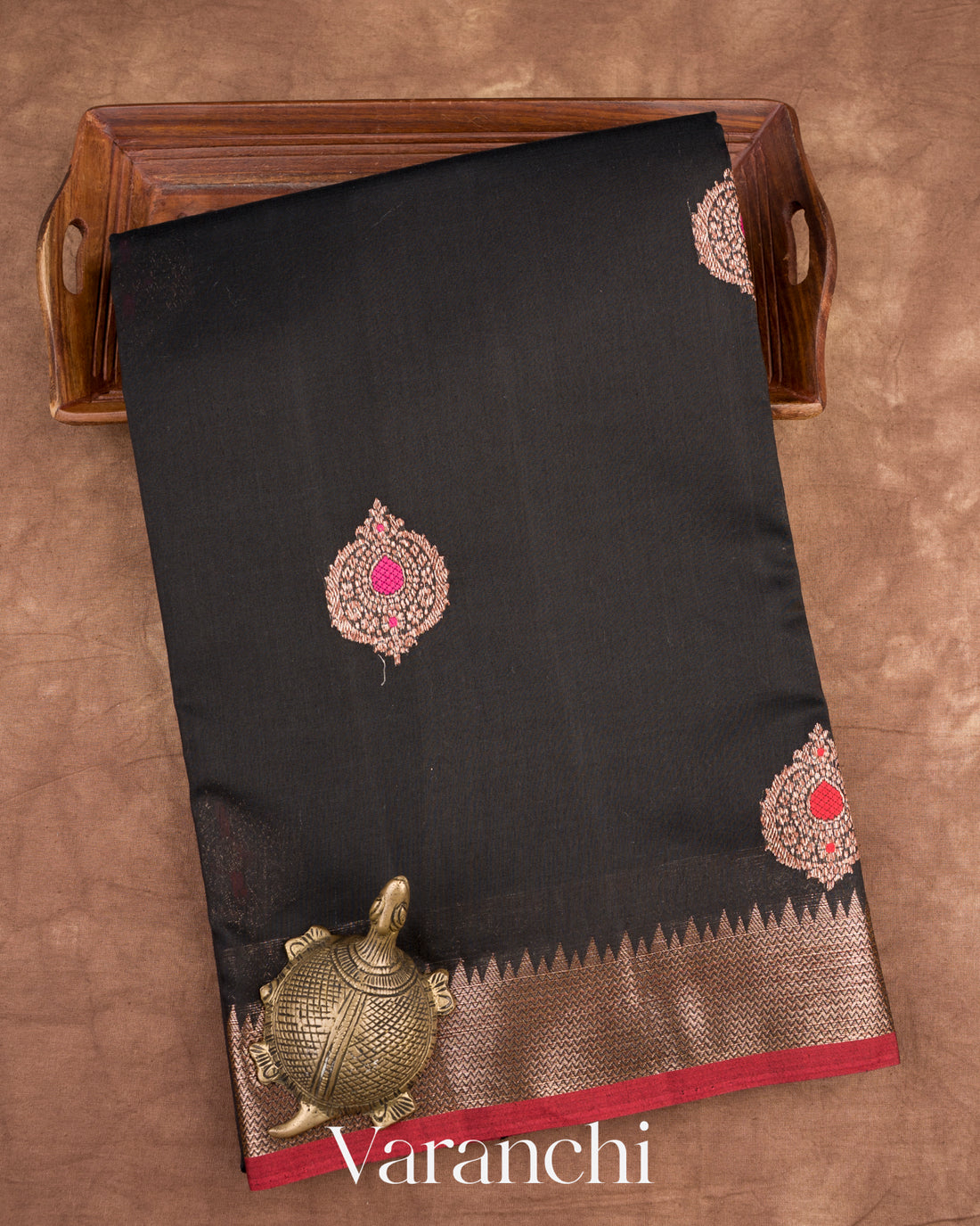Jet Black Pure Chanderi Silk Cotton Handloom Saree
