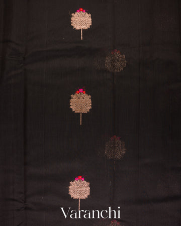Rich Black Pure Chanderi Silk Cotton Handloom Saree