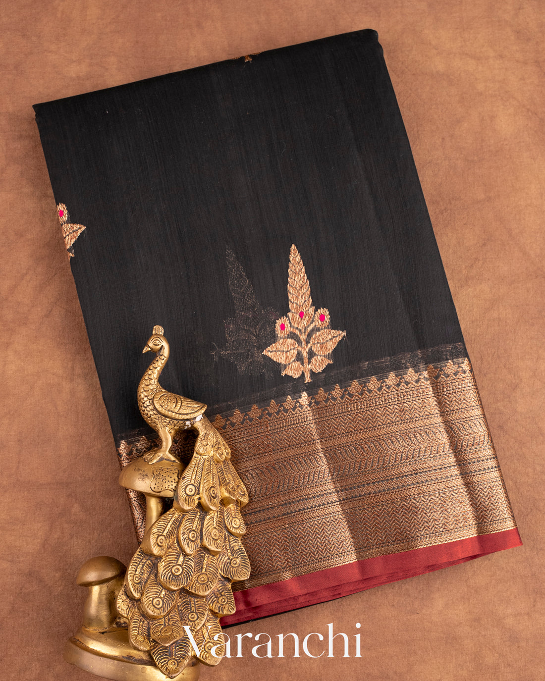Black Pure Chanderi Silk Cotton Handloom Saree