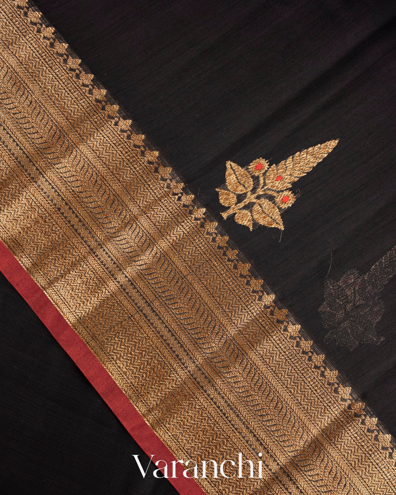 Black Pure Chanderi Silk Cotton Handloom Saree