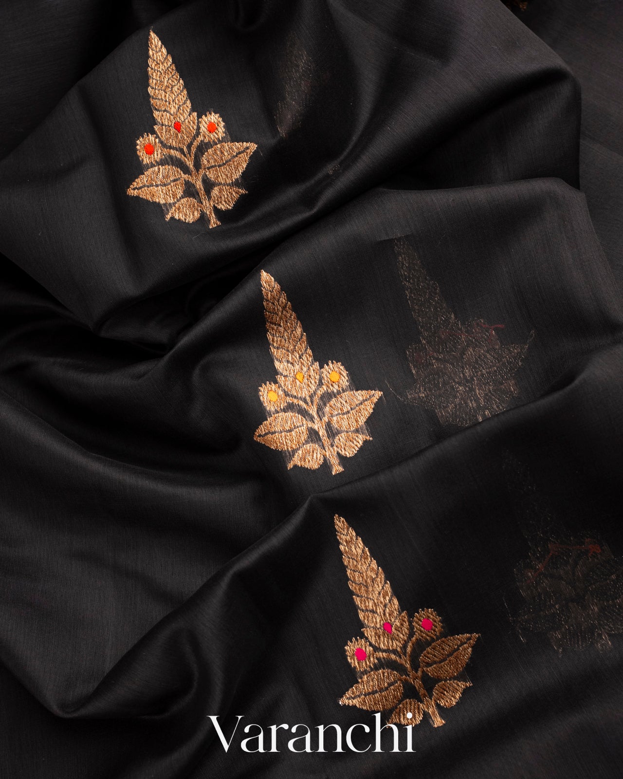 Black Pure Chanderi Silk Cotton Handloom Saree