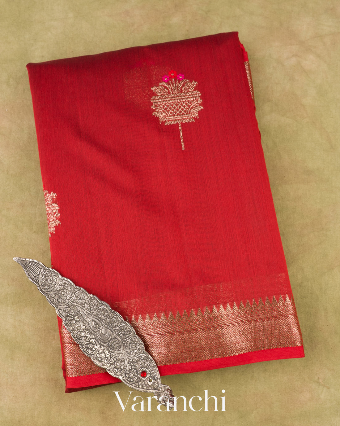 Crimson Red Pure Chanderi Silk Cotton Handloom Saree