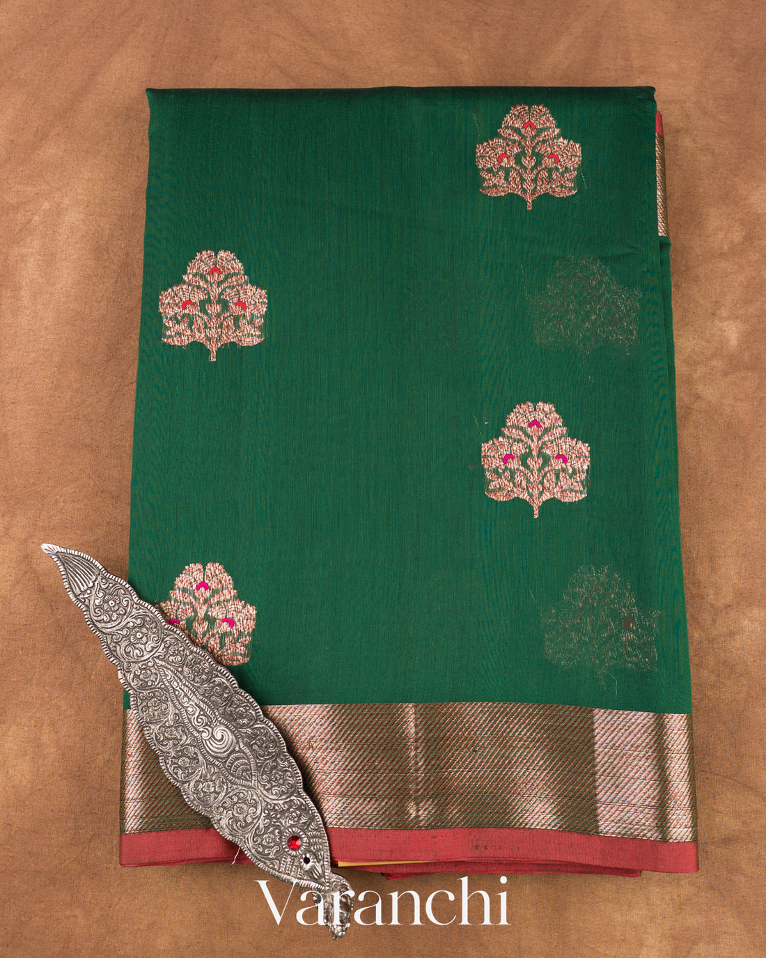Emerald Green Pure Chanderi Silk Cotton Handloom Saree