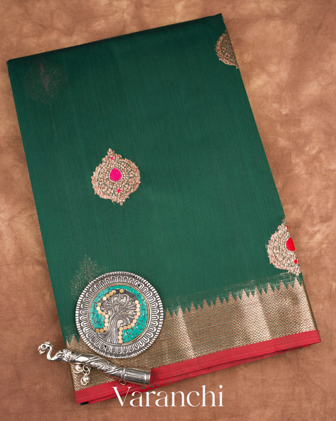 Bottle Green Pure Chanderi Silk Cotton Handloom Saree