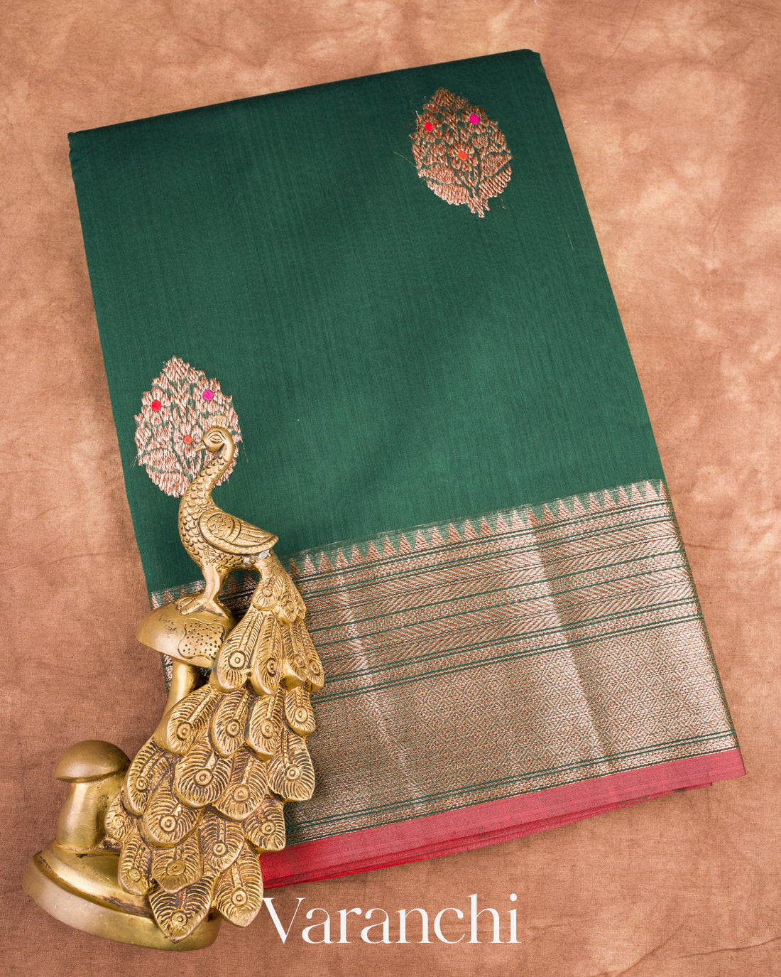 Bottle Green Pure Chanderi Silk Cotton Handloom Saree  