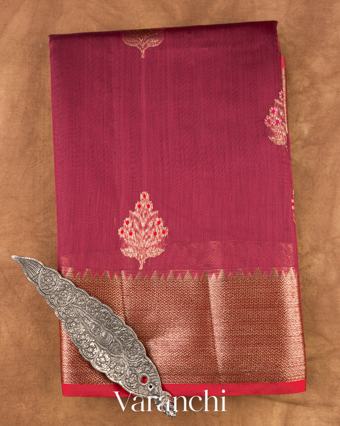 Wine Pink Pure Chanderi Silk Cotton Handloom Saree