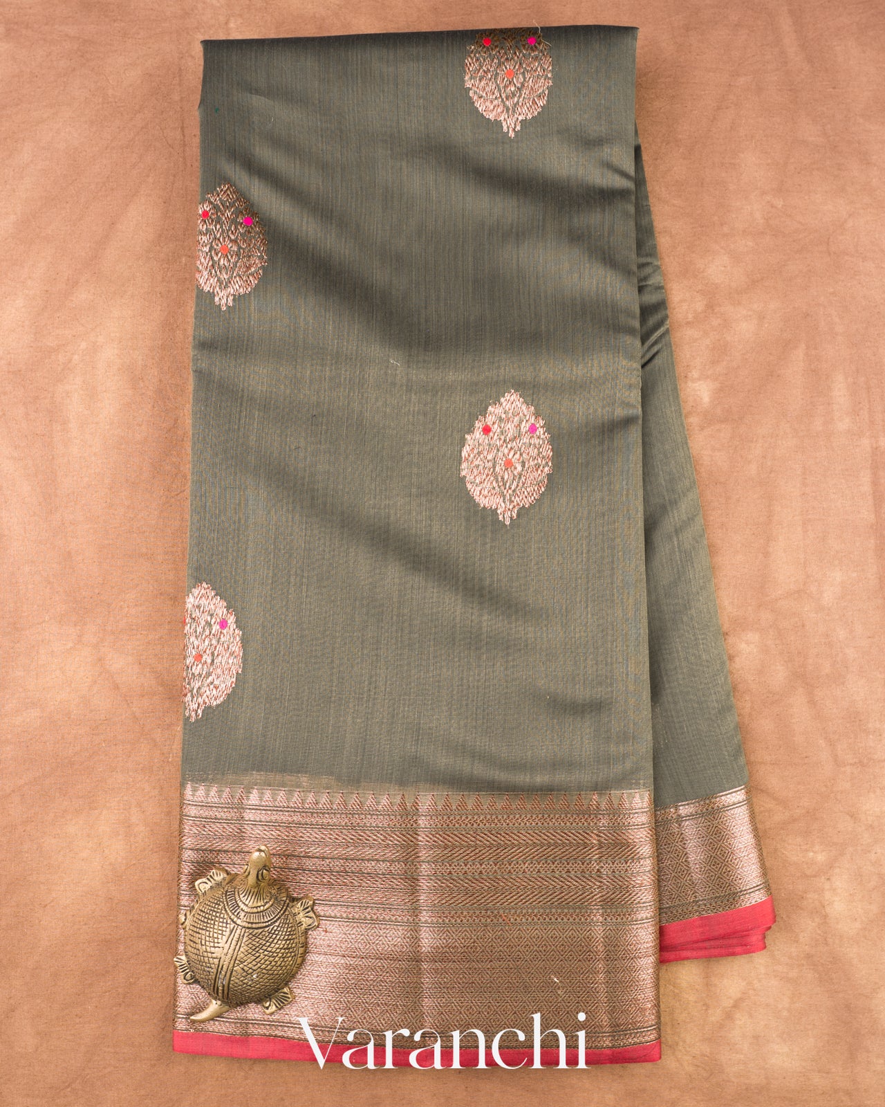 Dusty Grey Pure Chanderi Silk Cotton Handloom Saree