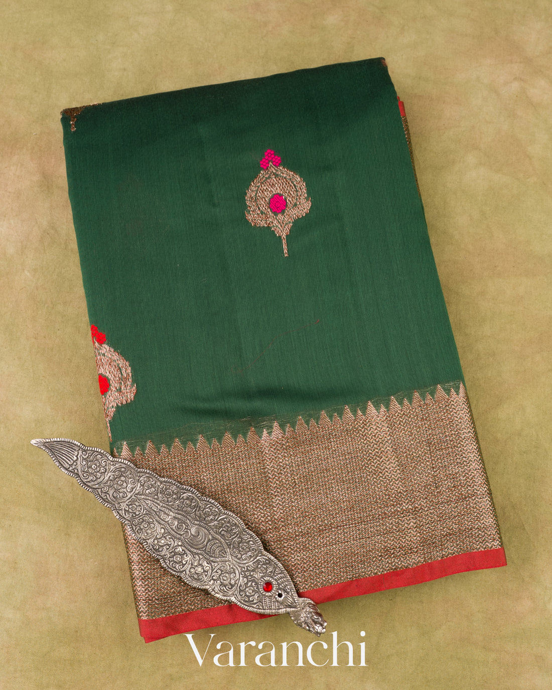 Emerald Green Pure Chanderi Silk Cotton Handloom Saree