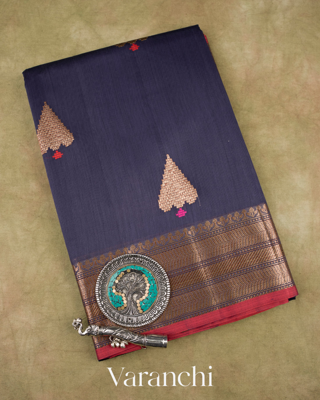Navy Blue Pure Chanderi Silk Cotton Handloom Saree