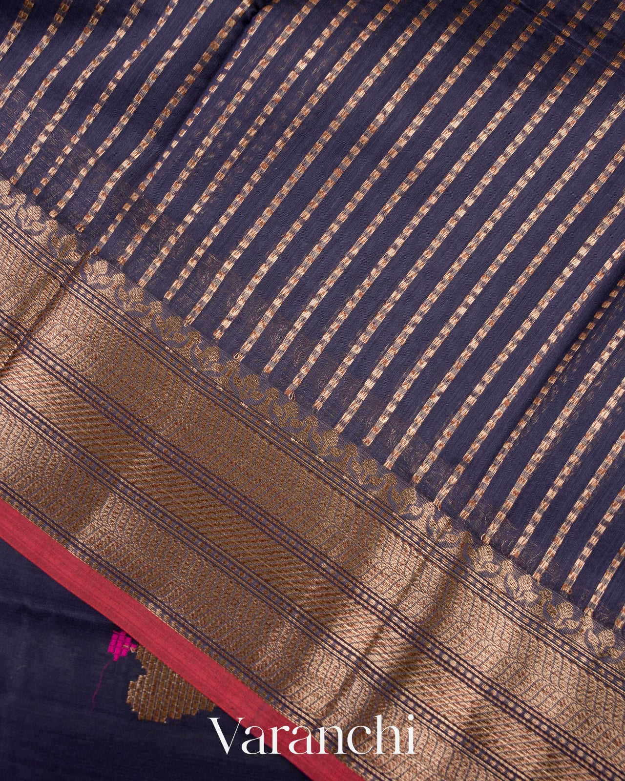Navy Blue Pure Chanderi Silk Cotton Handloom Saree