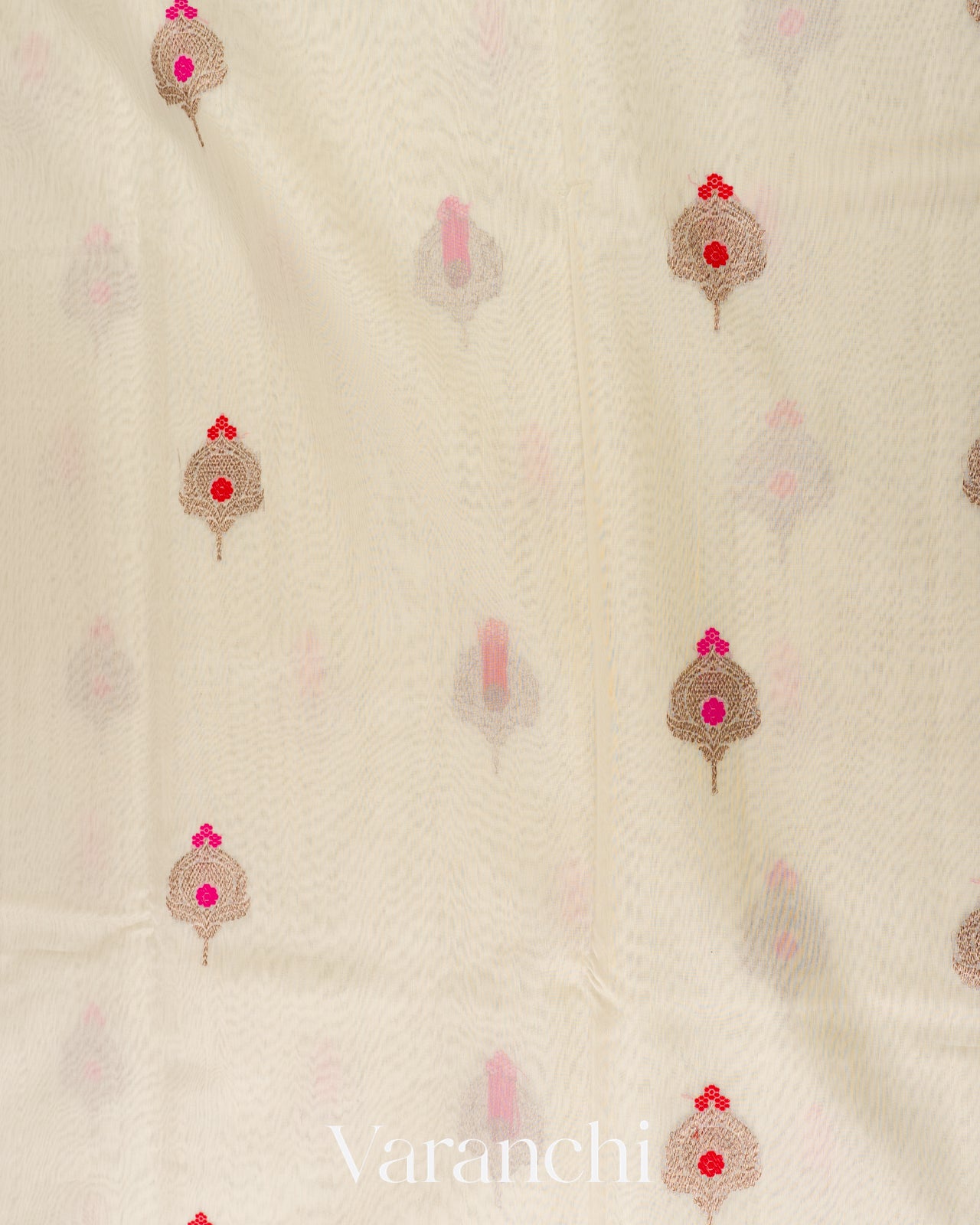 Ivory Cream Pure Chanderi Silk Cotton Handloom Saree 