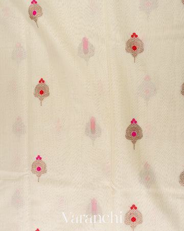 Ivory Cream Pure Chanderi Silk Cotton Handloom Saree 