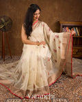 Ivory Cream Pure Chanderi Silk Cotton Handloom Saree 