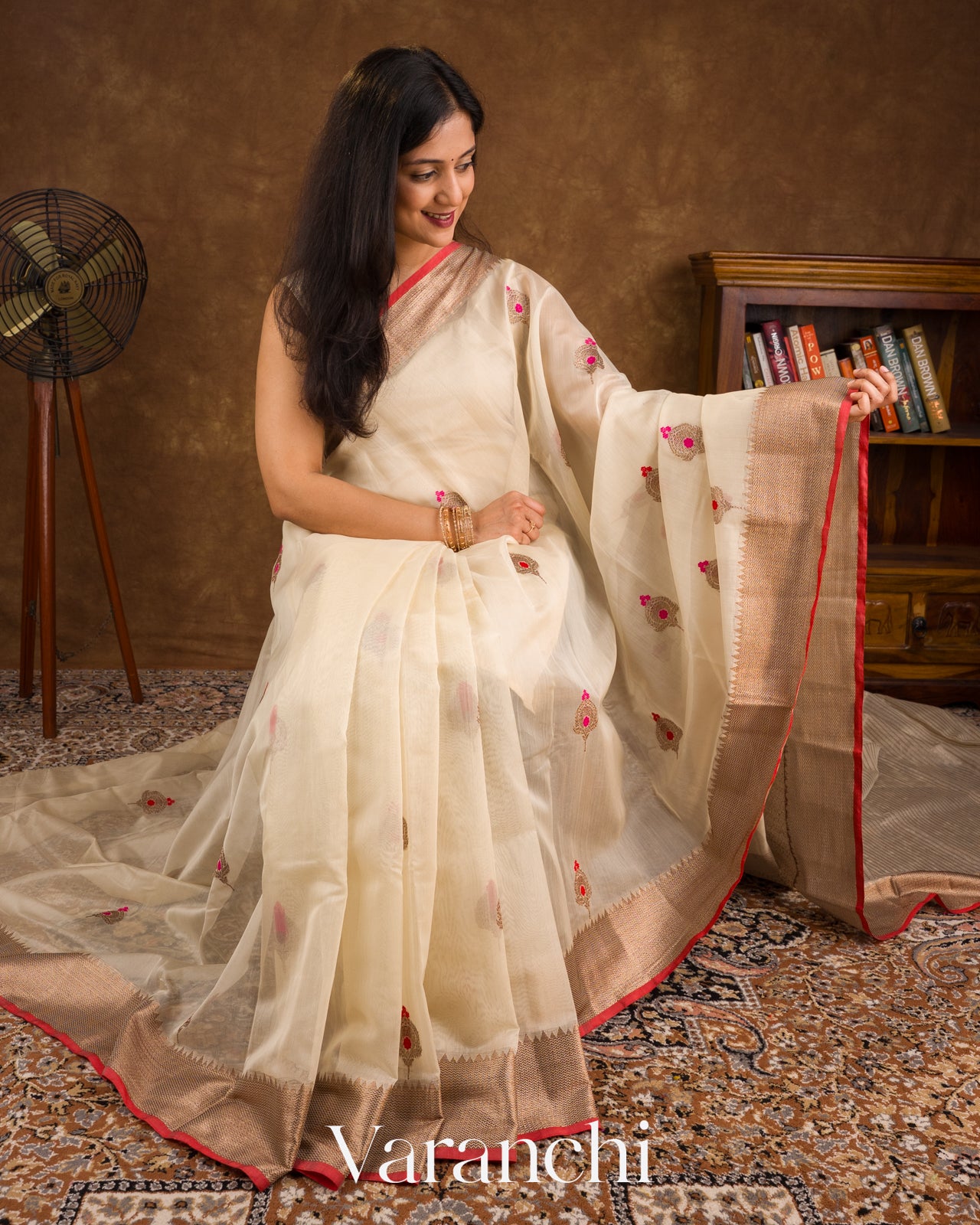 Ivory Cream Pure Chanderi Silk Cotton Handloom Saree 